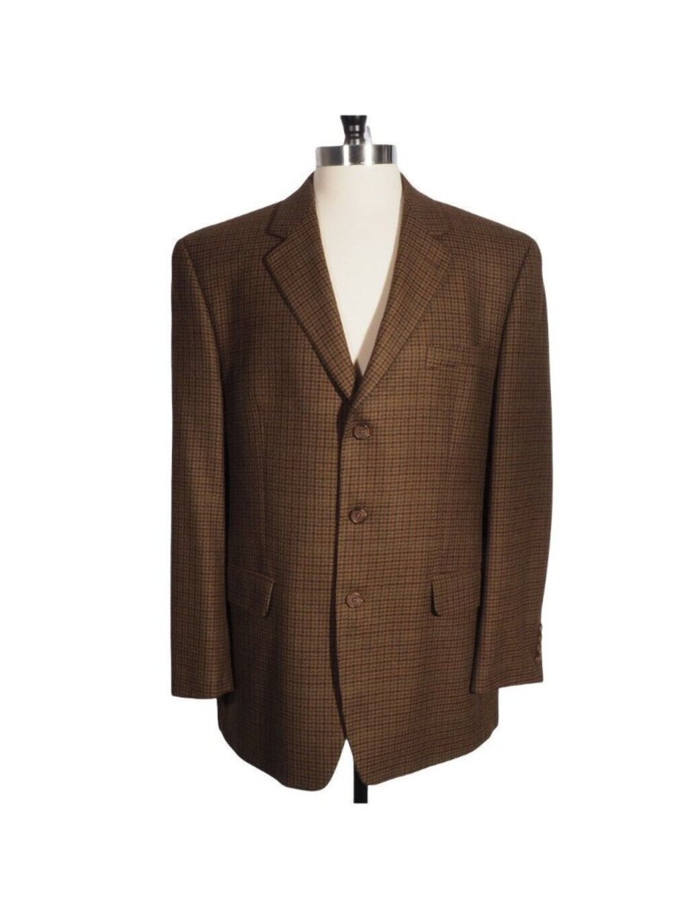 Ralph Lauren Mens Sport Coat Jacket 43 Reg Houndstooth Wool Brown Multi